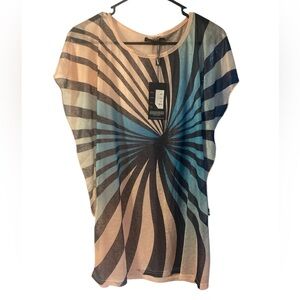 Giti Women’s Swirl Pattern Tunic in Blue and Beige